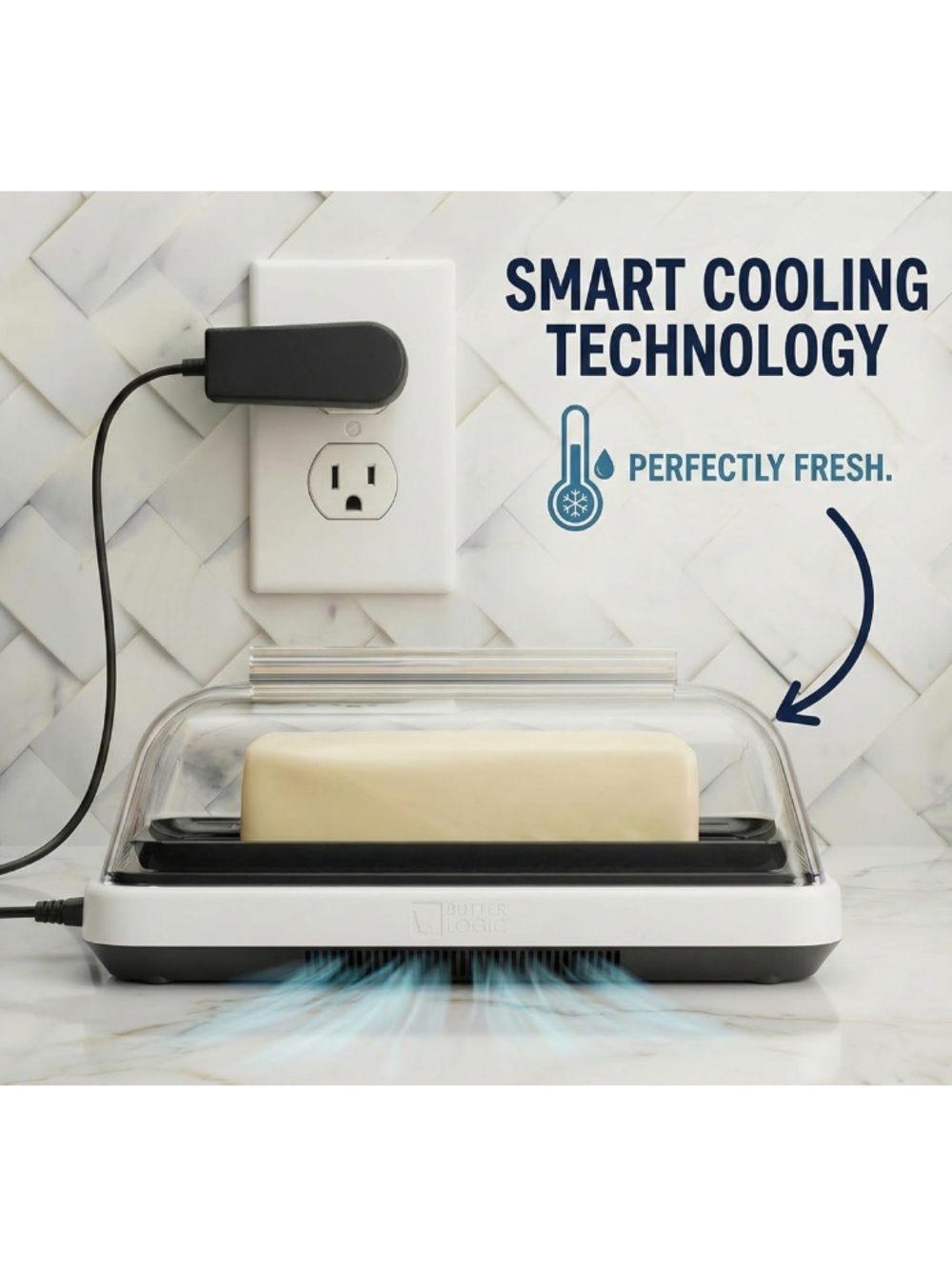 Smart Butter Dish Keeps Butter Cool, Fresh & Convenient On The Counter, White - Picture 3 of 9